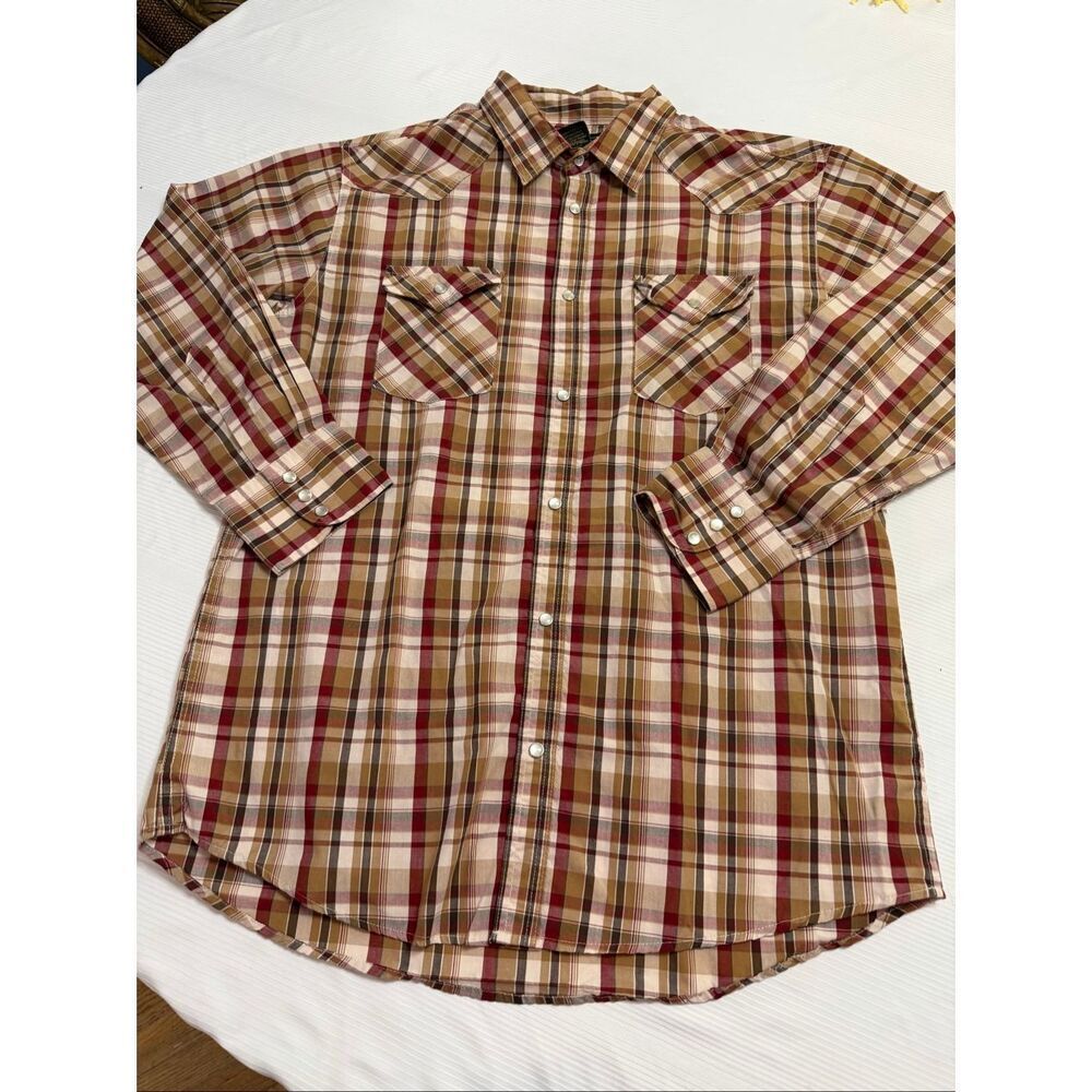 High Noon Vintage Pearl Snap Long Sleeve Plaid Button Down Shirt Size Large